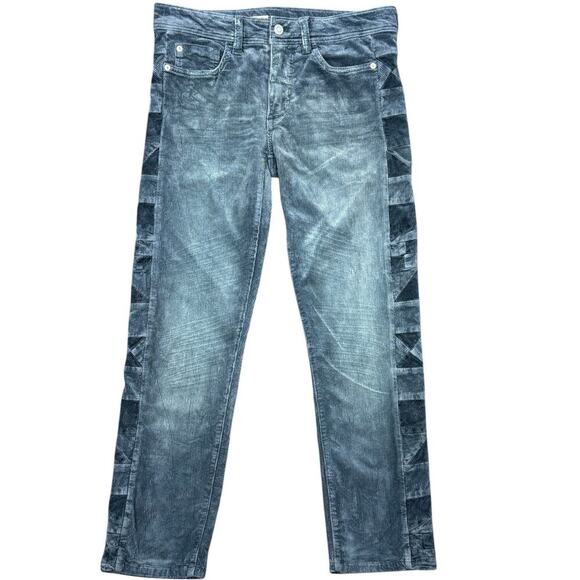 Anthropologie Pilcro Slim Boyfriend Crop‎ Corduroy Pants Blue Size 26 Petite - Picture 1 of 9
